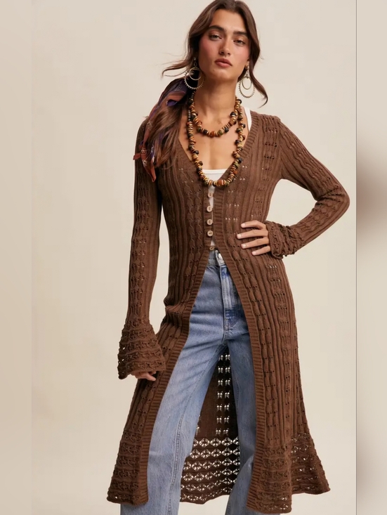 Listicle Sweaters - #1514 Listicle Mocha Muse Boho Duster Cardigan